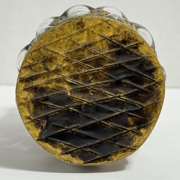 Ornate Art Deco Style Glass Vase with Metal Overlay Embossed Geometric Pattern - Picture 2 of 5